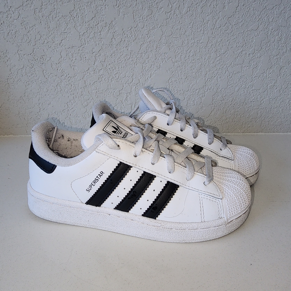 Size 13 kids Used Adidas Superstar White and Black Sneakers